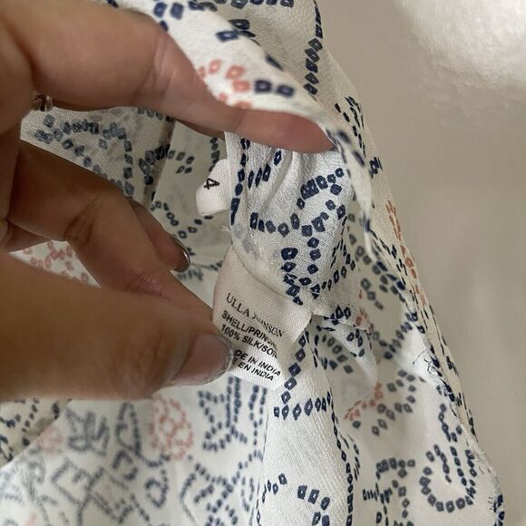 ULLA JOHNSON White Blue Silk Miren Tassel blouse top size 4 - Picture 5 of 7